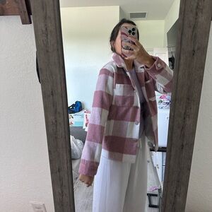 Pink Lily Checkered Pink and Cream Teddy Jacket